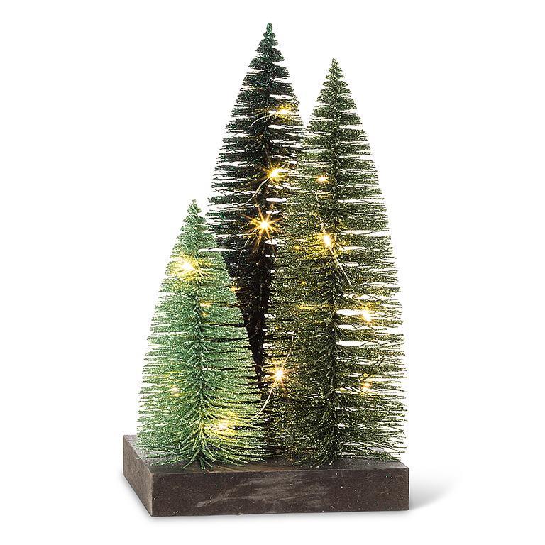 Green Glitter LED Tree on Log